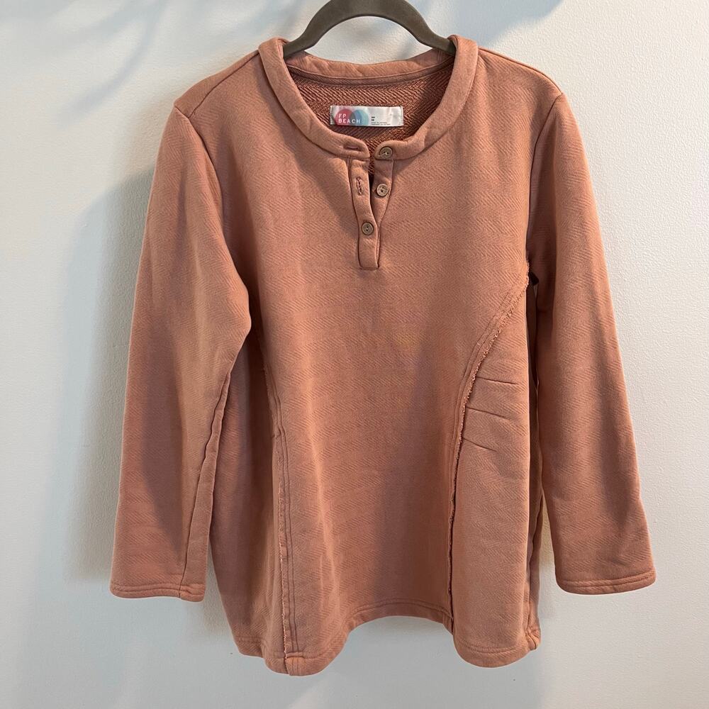Free People FP Beach 100% Cotton Stef Tunic Henley Sweatshirt Size XS